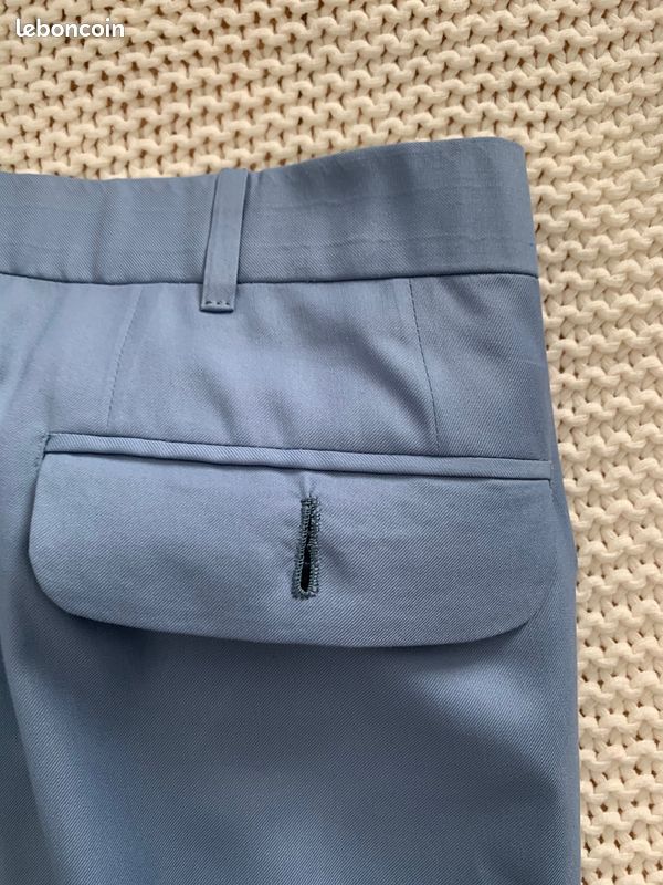 Pantalon Claude Rousseau Bleu Ciel Laine Fine Grande Mesure Bespoke - Taille W40/50L (image 10)