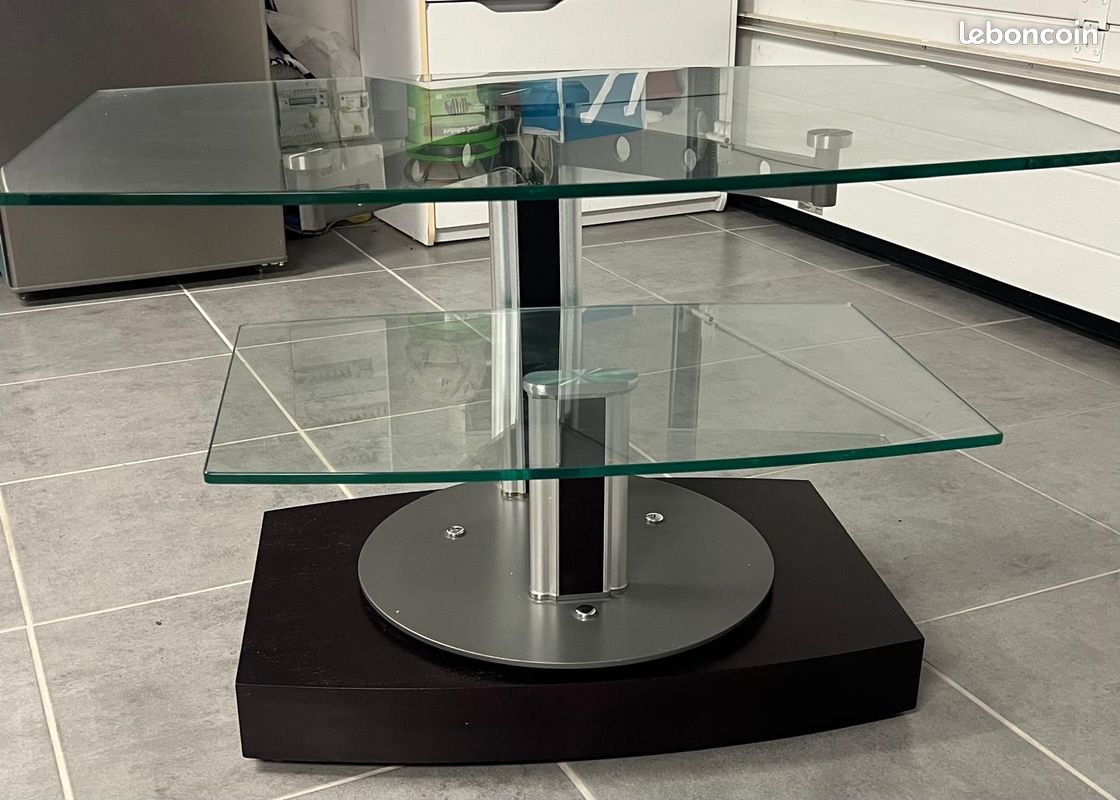 Meuble TV pivotant verre trempé et métal (image 2)