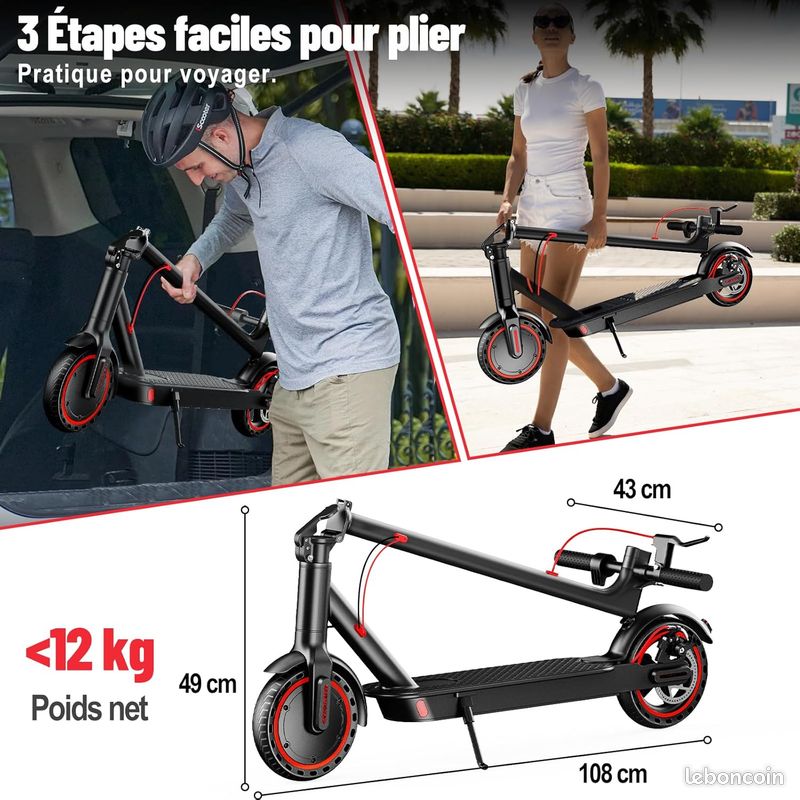 IScooter-Trottinette Électrique I9, Moteur 350W, 36V, 7,5 Ah, Autonomie
