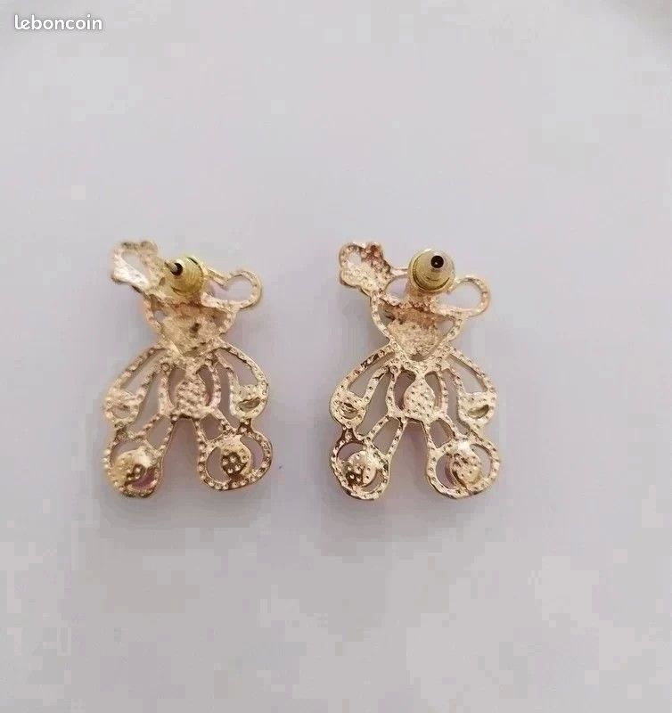 Boucles d'oreilles kawaii nounours coloris or et violet (image 2)