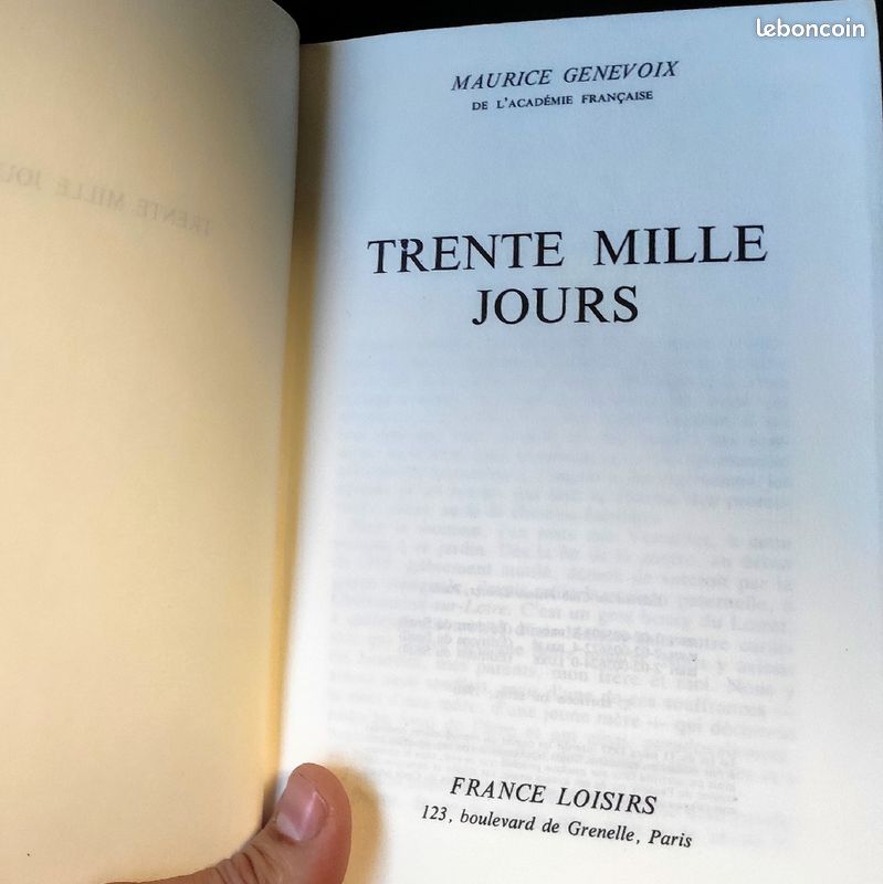 Roman "trente mille jours" par MAURICE GENEVOIX, Éditions France Loisirs, 1981 (image 2)