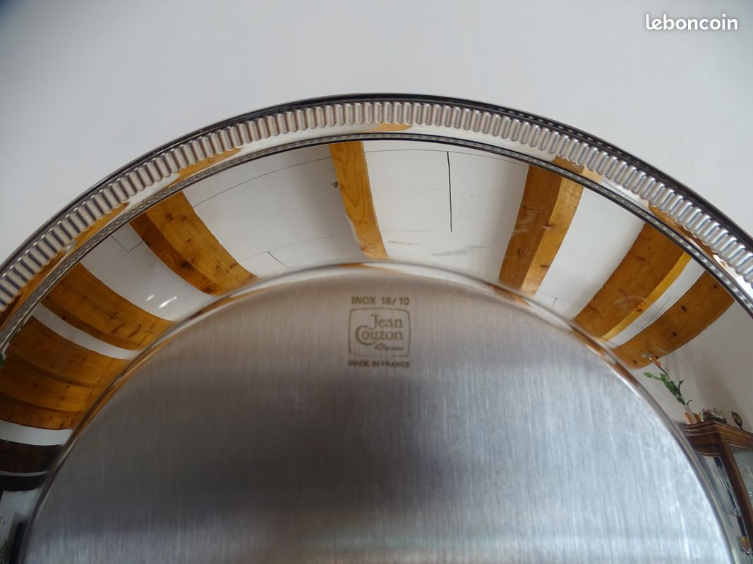 Plat rond Apéro en Inox 18/10 Jean Couzon Orfèvre 33 cm/s TBE - Arts de la table