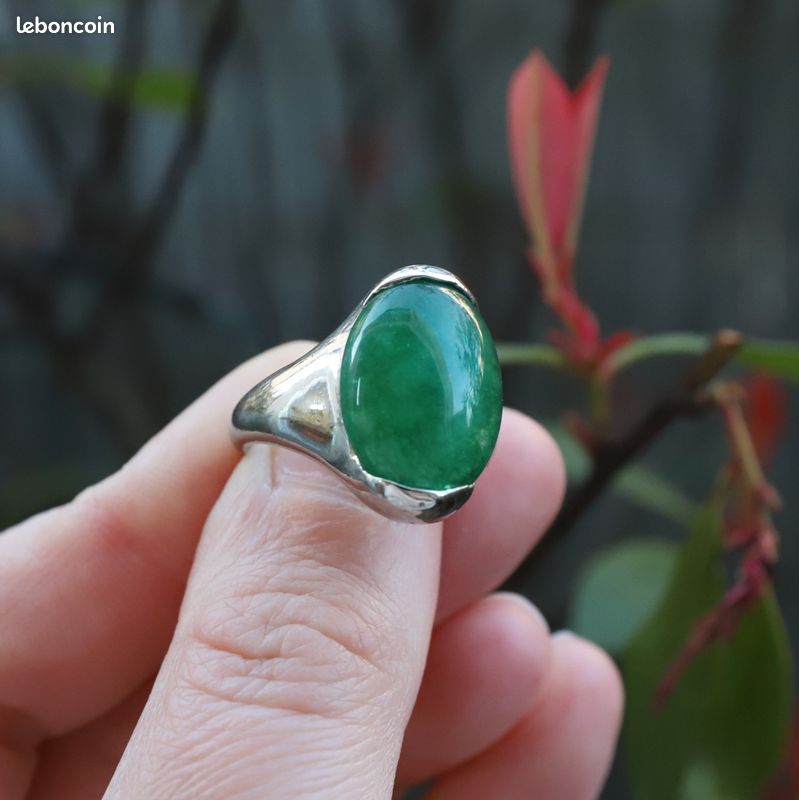 Bague solitaire agate mousse verte - Monture au choix