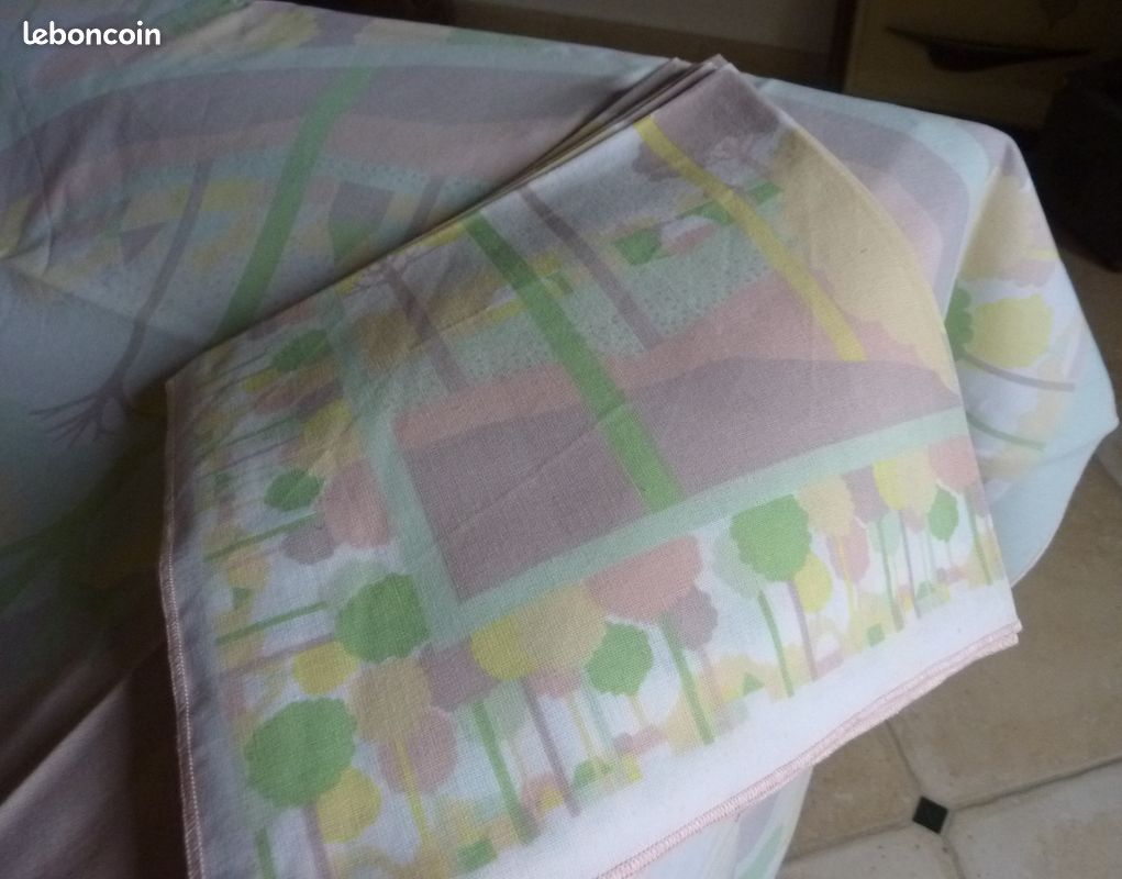 NYDEL - NAPPE RONDE + 6 SERVIETTES - FORĂT - VILLAGE - Pastel đïžđł (image 1)
