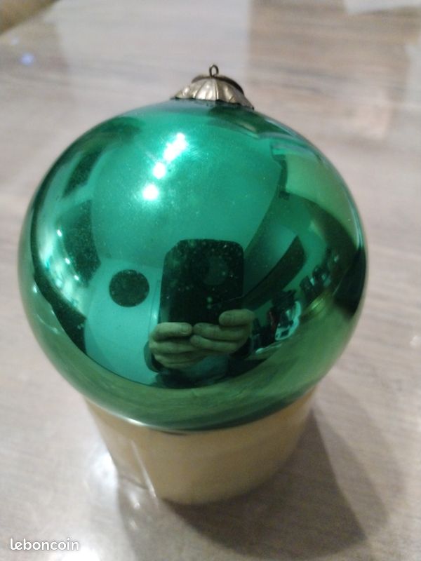 Ancienne Boule de Noël verre soufflé en forme de pomme - Antiquités