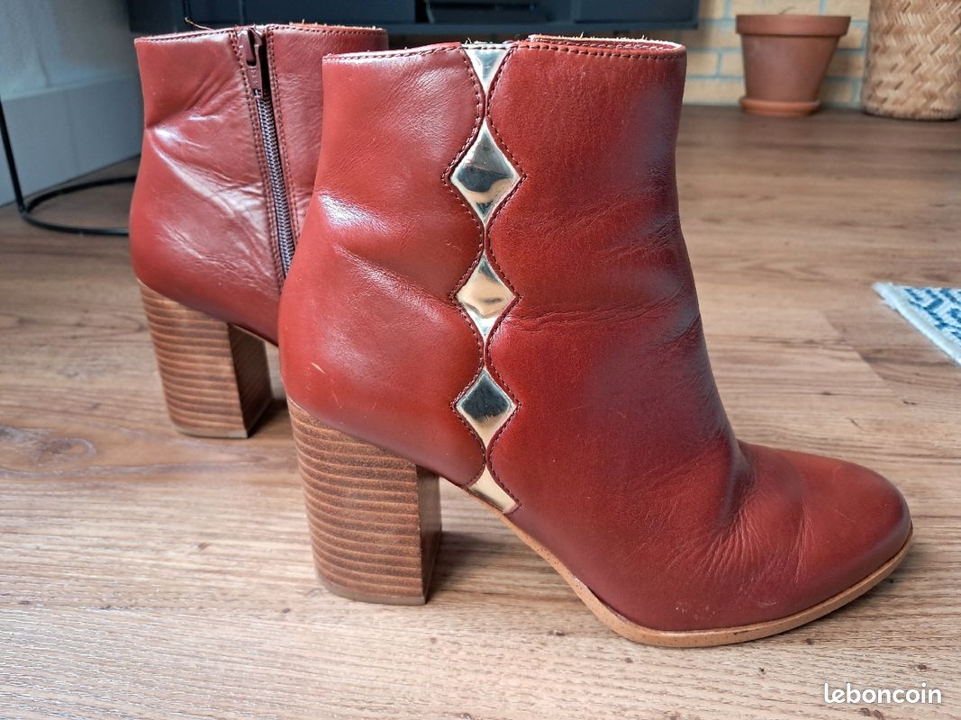 Mellow Yellow Bottes Cuir Marron Talon Bottines En Cuir Mellow