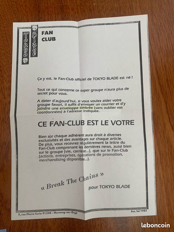 RARE - photo dédicacée par TOKYO BLADE + courrier lancement fan club 1990 (image 3)