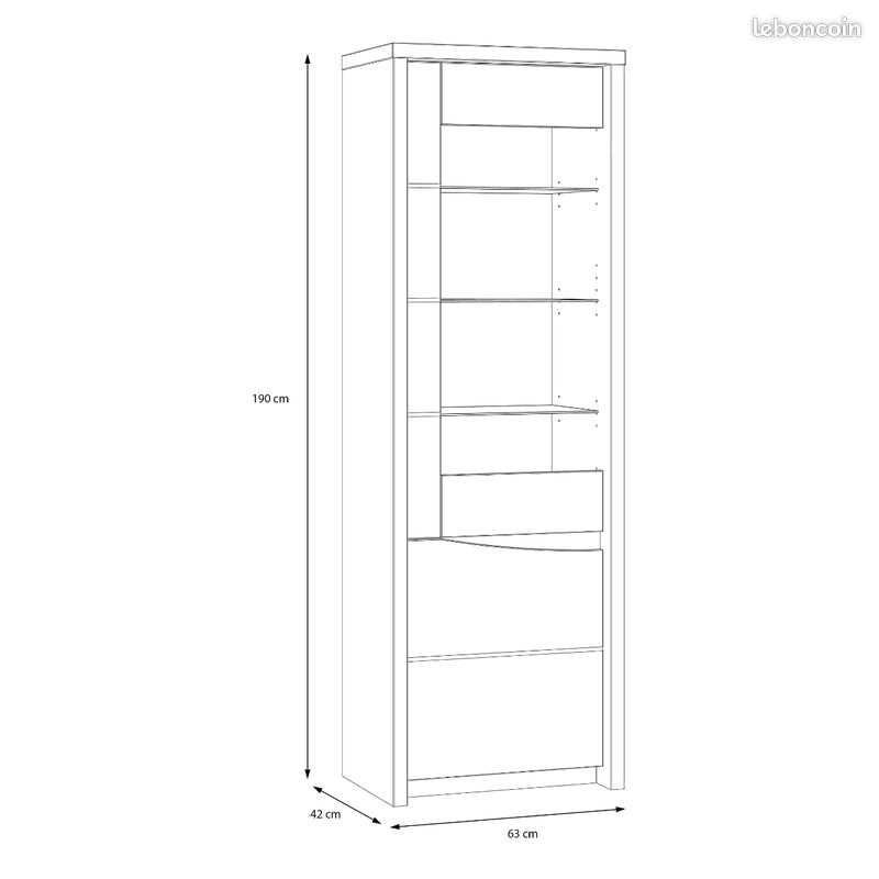 Vitrine 2 portes Saint Tropez - H190×L63×P42cm (image 3)