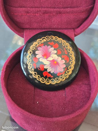 Broche Ancienne Vintage à Décor Peint - Bijou à Identifier, Occasion