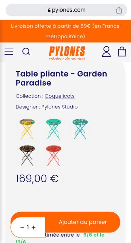 Table pliante de salon & jardin - Garden paradise - Coquelicots - Pylones