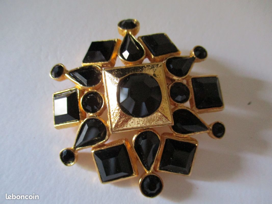 Broche vintage cabochons en pâte de verre : signé (image 7)