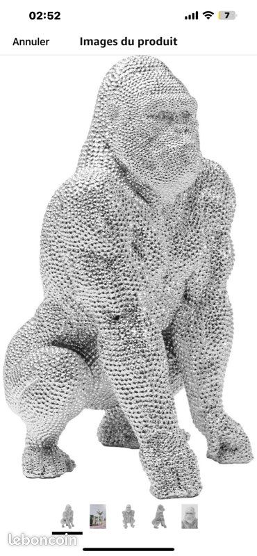 Deco Gorille Argenté brillant 46x28x28cm (image 1)