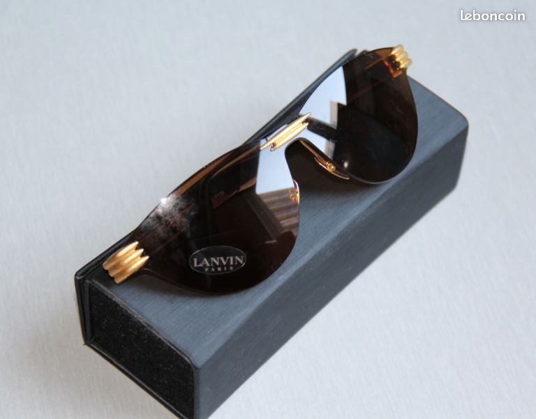 Lunettes De Soleil Vintage LANVIN Paris - Monture Acétate Marron - Style Bouclier - Pour Femme