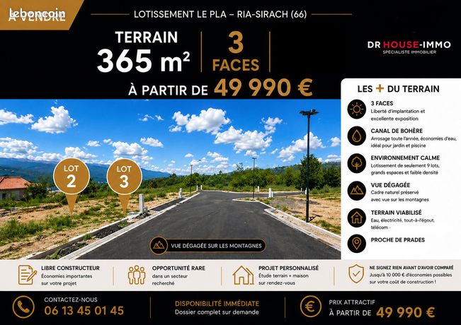 Terrain 365 m² ria sirach