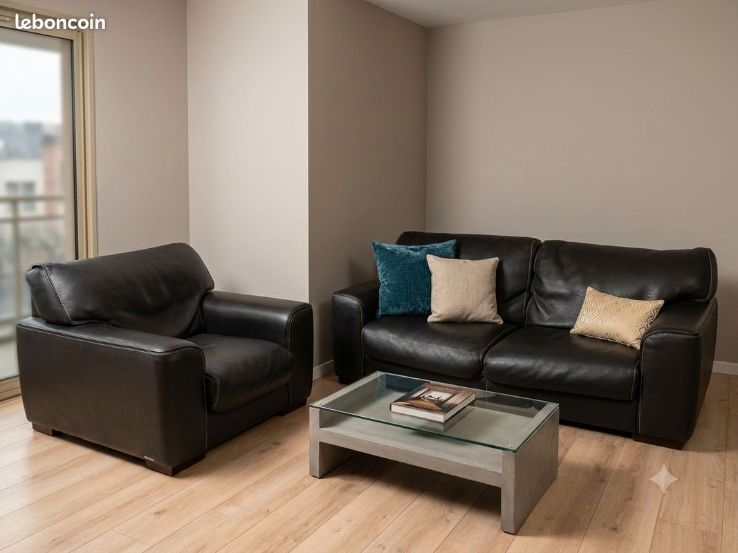 Ensemble Canapé 2-3 places + Fauteuil en cuir Roche Bobois – Très bon état (image 1)
