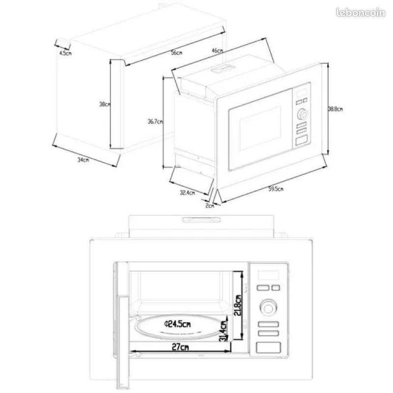 Micro-onde grill encastrable neuf dans son carton,grill 1000W 6 niveaux de puissance,neuf emballé (image 3)