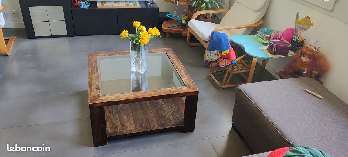 Table base en teck et verre (image 2)
