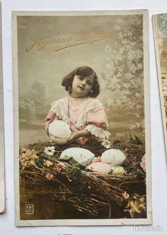 Jolie Carte Postale Ancienne De Joyeuses Pâques Avec Enfant En Poussette, Années 1900