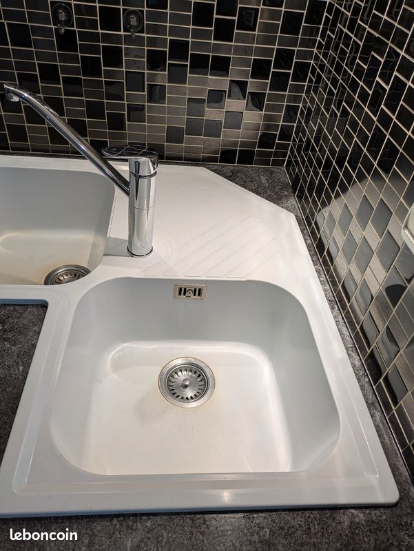 Evier D'angle Granit Blanc Kümbad Voz 2 Bacs - Evier