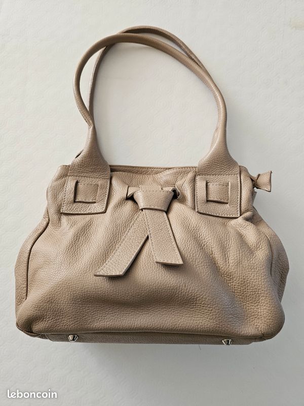 Sac à Main En Cuir Marron Taupe - Occasion Très Bon état - Marque LR