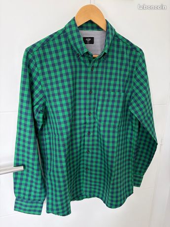 Homme Chemise à Carreaux Bleu fonce Manche Longue Coton sans Repassage