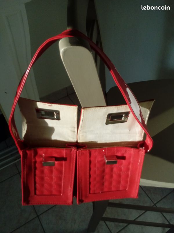 Sac à main vintage synthétique rouge, verni TDT bags (image 6)