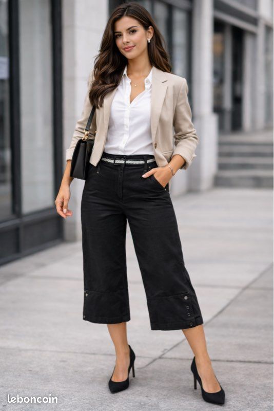 Pantalon Pantacourt Topshop – Noir, Taille 42 (FR), Coton, Neuf Avec étiquettes