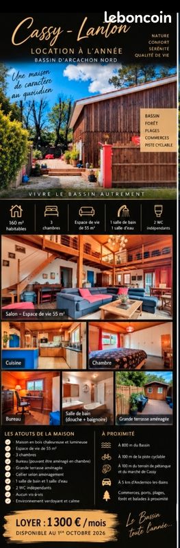 Maison 6 pièces 160 m² · à Lanton · 160 m² · 1 460 €/mois