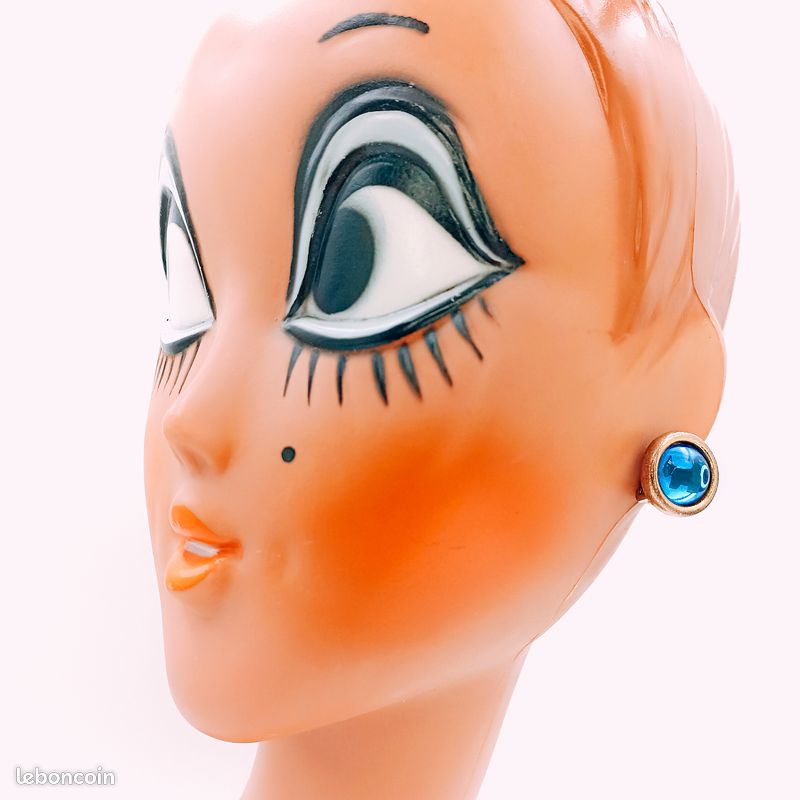 Boucles D'oreilles Vintage Agatha - Cœur Métal Doré Et Cabochon Orange - Occasion Bon état