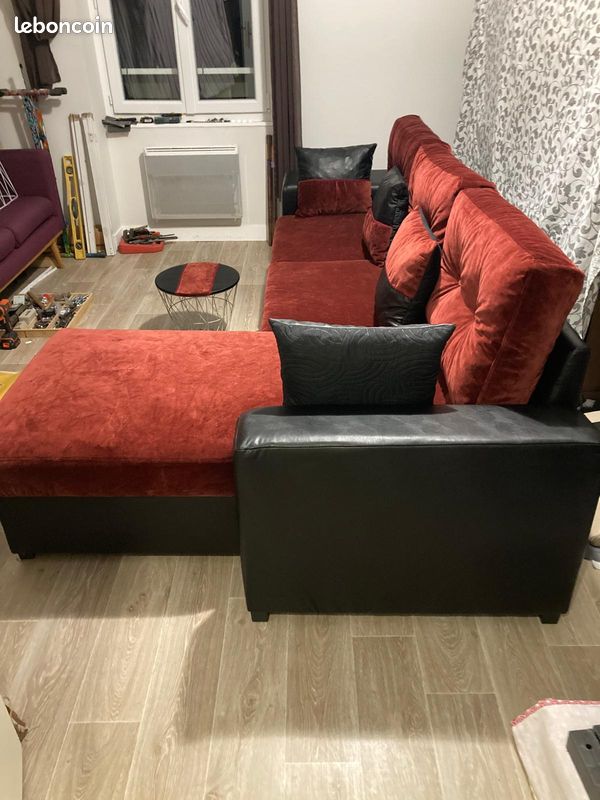 Canapé d’angle, convertible, réversible, grand coffre de rangement, tissu velours (image 2)