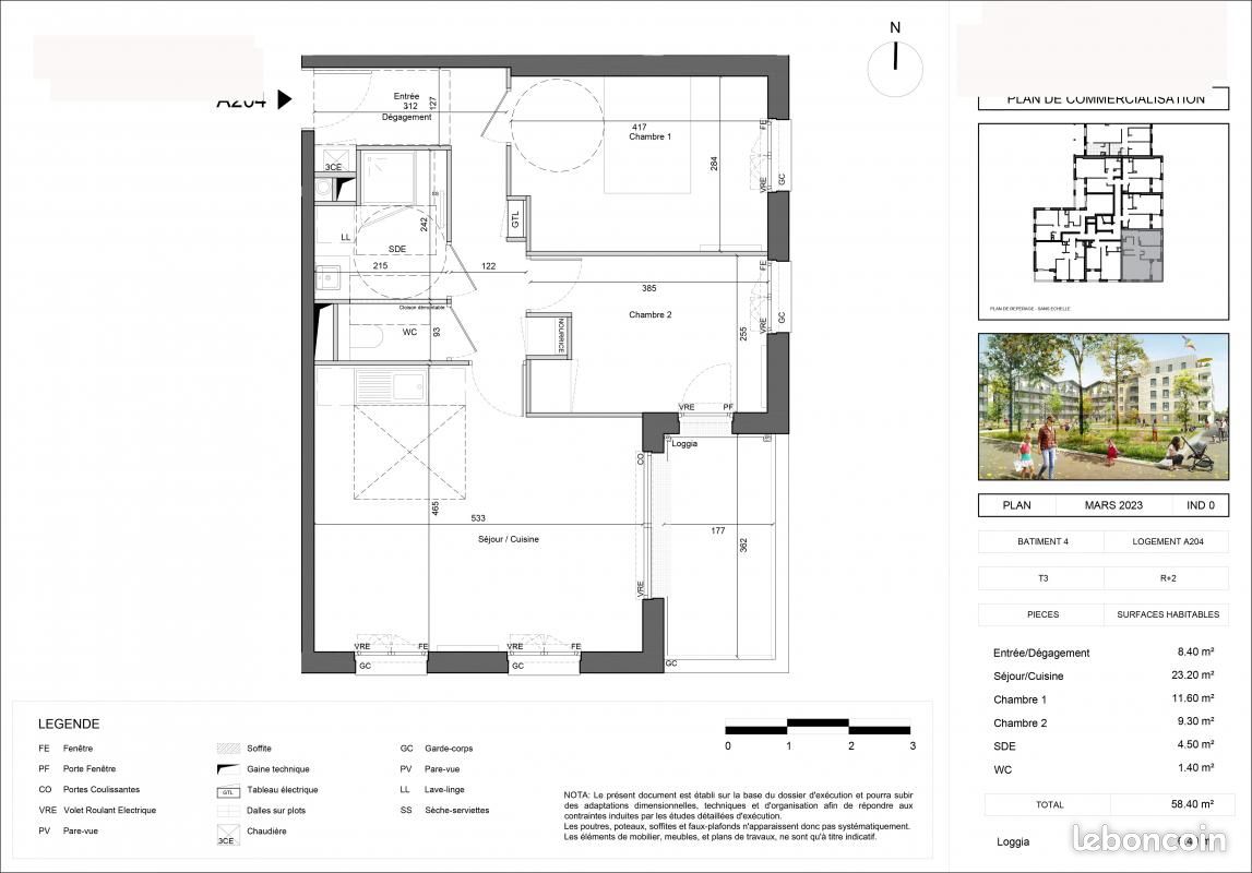Appartement a louer tours - 3 pièce(s) - 58 m2 - Surfyn