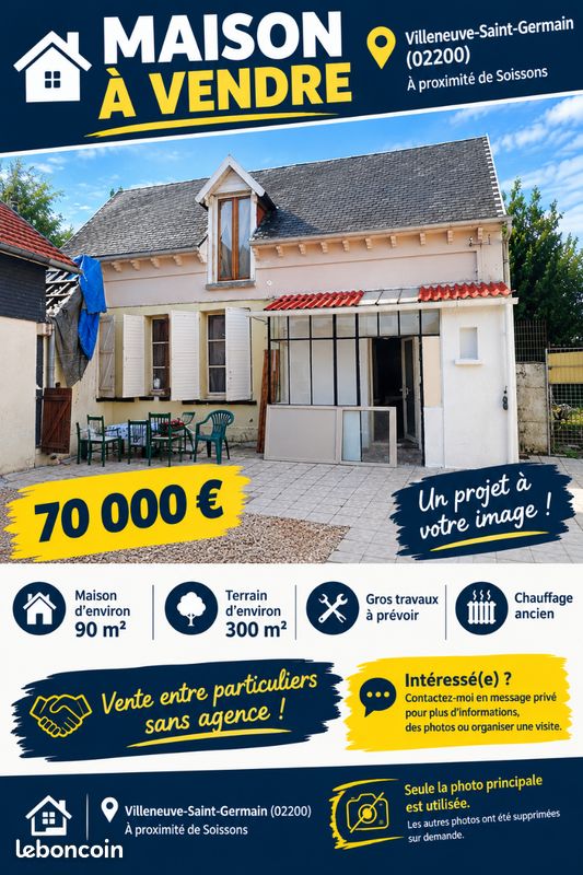 Maison 6 pièces 89 m² · à Villeneuve-Saint-Germain · 89 m² · 75 000 €