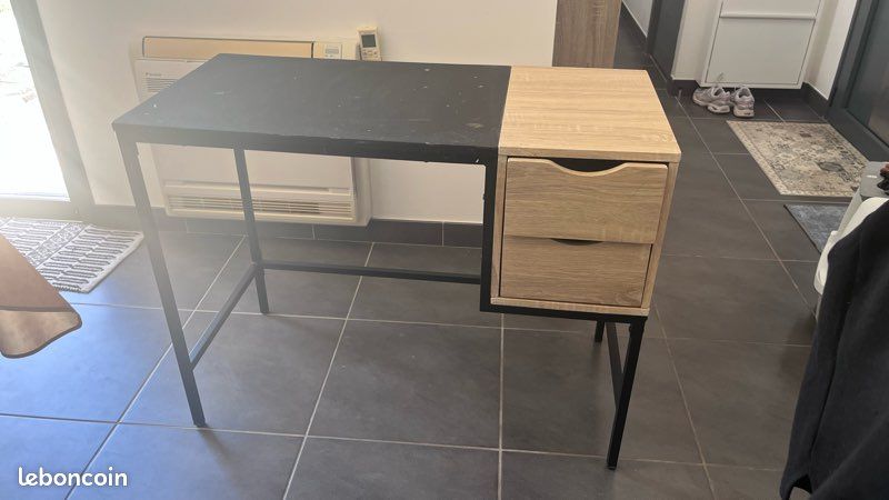 Bureau noir er bois style industriel - 2 tiroirs (image 4)