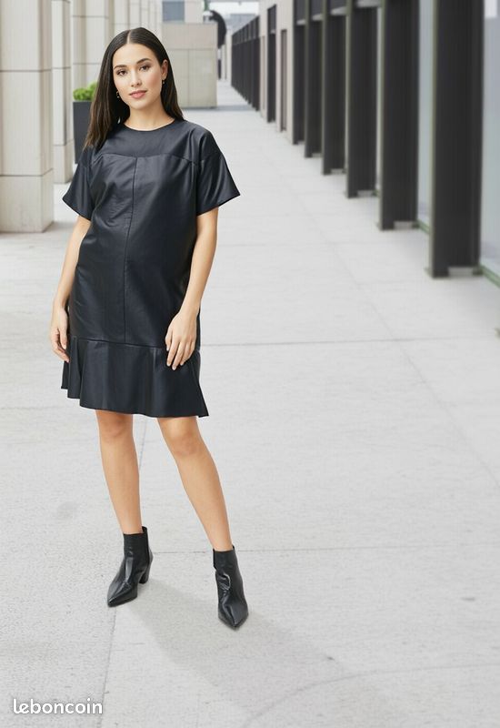 Robe LRC Bi-matière Cuir Et Textile - Taille 40, Carreaux, Neuve Avec étiquette