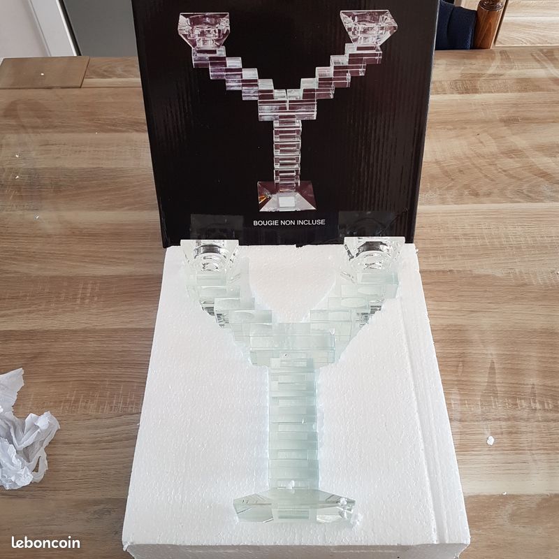 Chandelier en verre bougeoir 2 bougies (image 1)