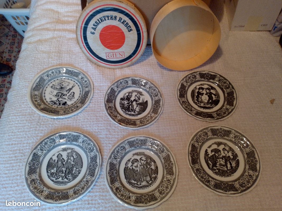 Six assiettes rébus Gien dans sa boîte d'origine (image 2)