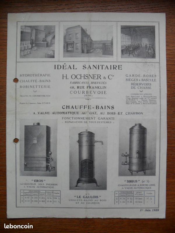 CATALOGUE IDÉAL SANITAIRE 1925 Sté H.OCHSNER & Cie de Courbevoie (image 1)