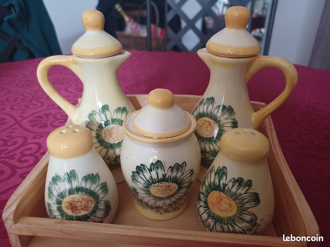 Service à condiments en gré et panier bois (image 2)