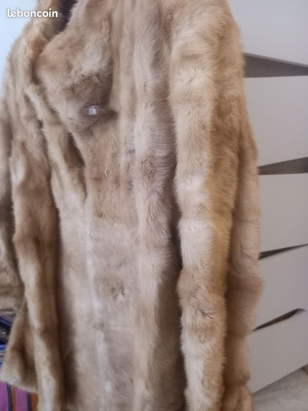 Veste En Vison Véritable Couleur Camel - Taille L, Doublure Soie, Vintage, Occasion Très Bon état