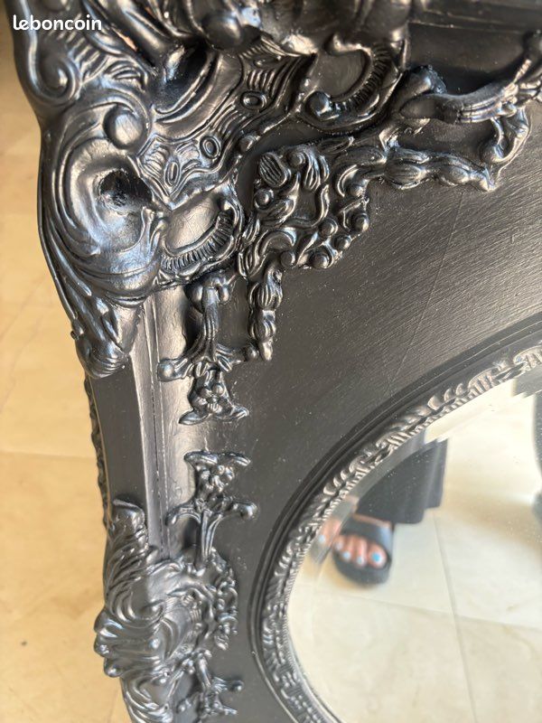 Magnifique miroir mural ovale de style classique baroque, finition noire (image 5)