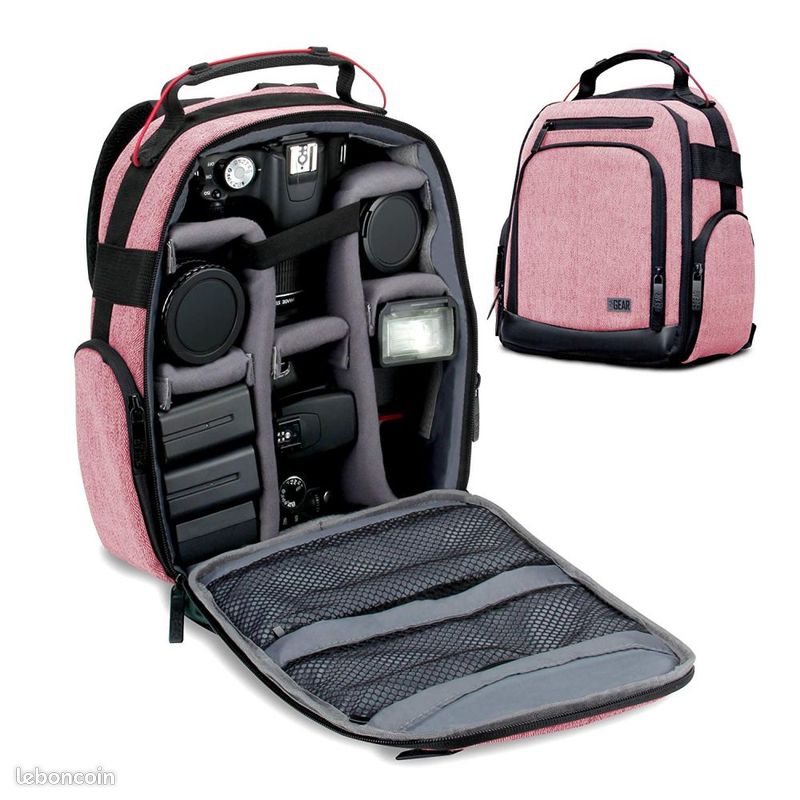 Sac à dos ROUGE-ROSE Appareil Photo Reflex - Intérieur Ajustable pour Randonnée en Montagne ou à Moto - Base Etanche (image 1)