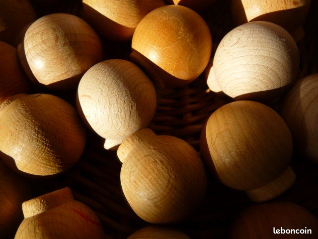 Poignée bouton bois blanc forme boule (image 5)