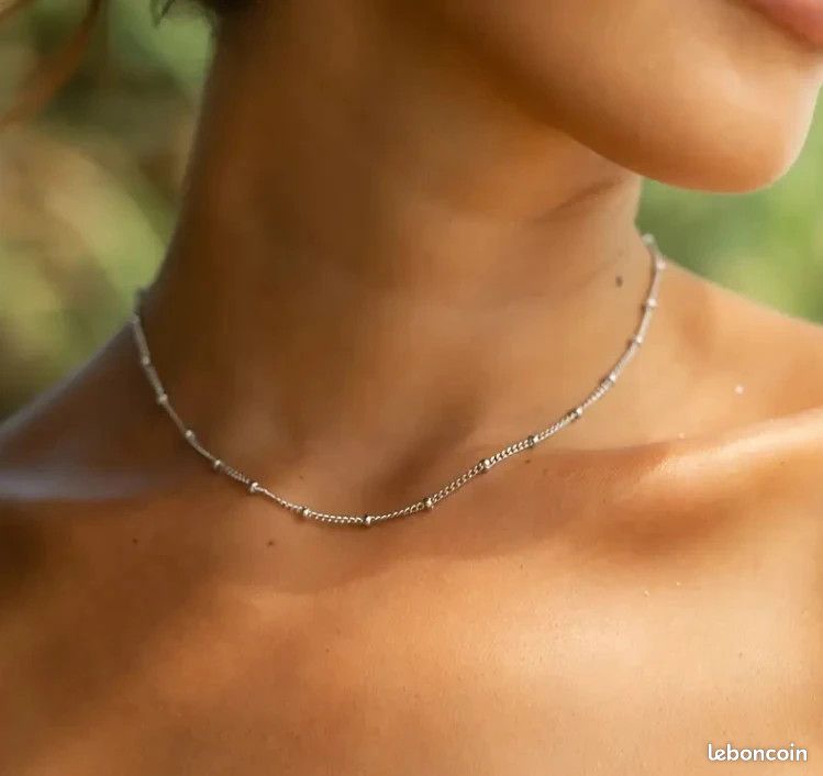 Collier ras du coup fin acier inoxydable 35cm + 5cm (image 1)