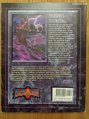 Earthdawn Volume 1 – Créatures De Barsaive – Jeu De Rôle Descartes (bon état)