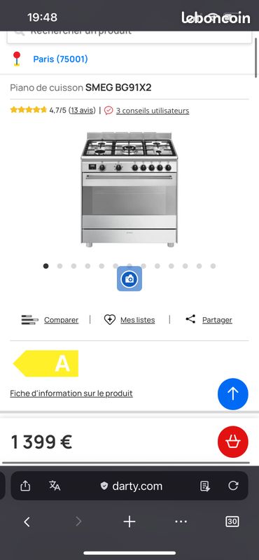 Piano de cuisson, SMEG, 5 plaques, four (image 2)