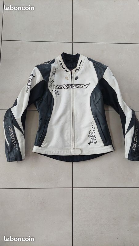 Blouson cuir femme IXON Prima VX blanc et noir Équipement moto