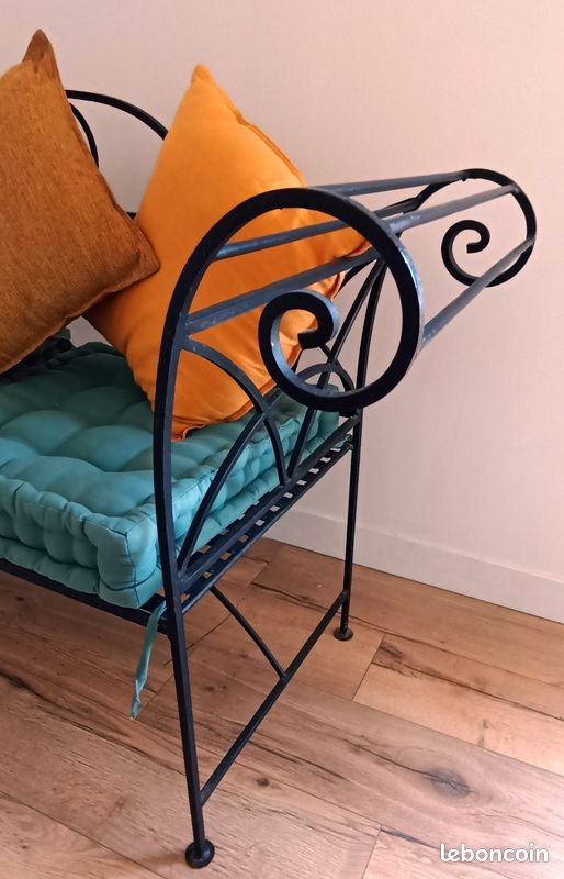 Banquette / banc en fer forgé 2 places – pièce unique artisanale (image 2)