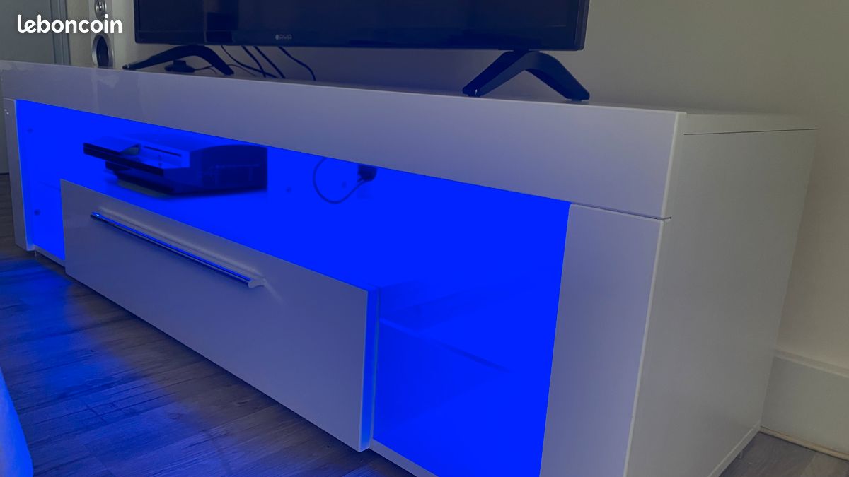 Meuble TV blanc Led bleu (image 7)