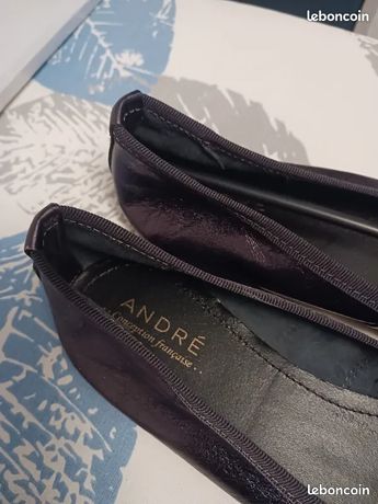 Ballerines André à Rubans Cuir Bronze - Taille 37, Très Bon État, Talon Plat