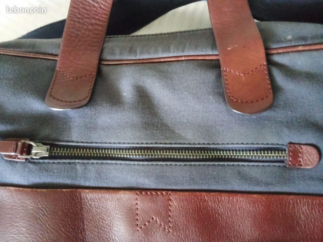 Sacoche bicolore cuir et toile (image 3)